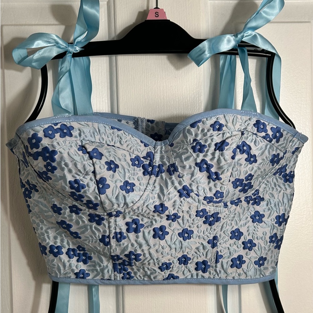 Blue Floral Crop Bustier